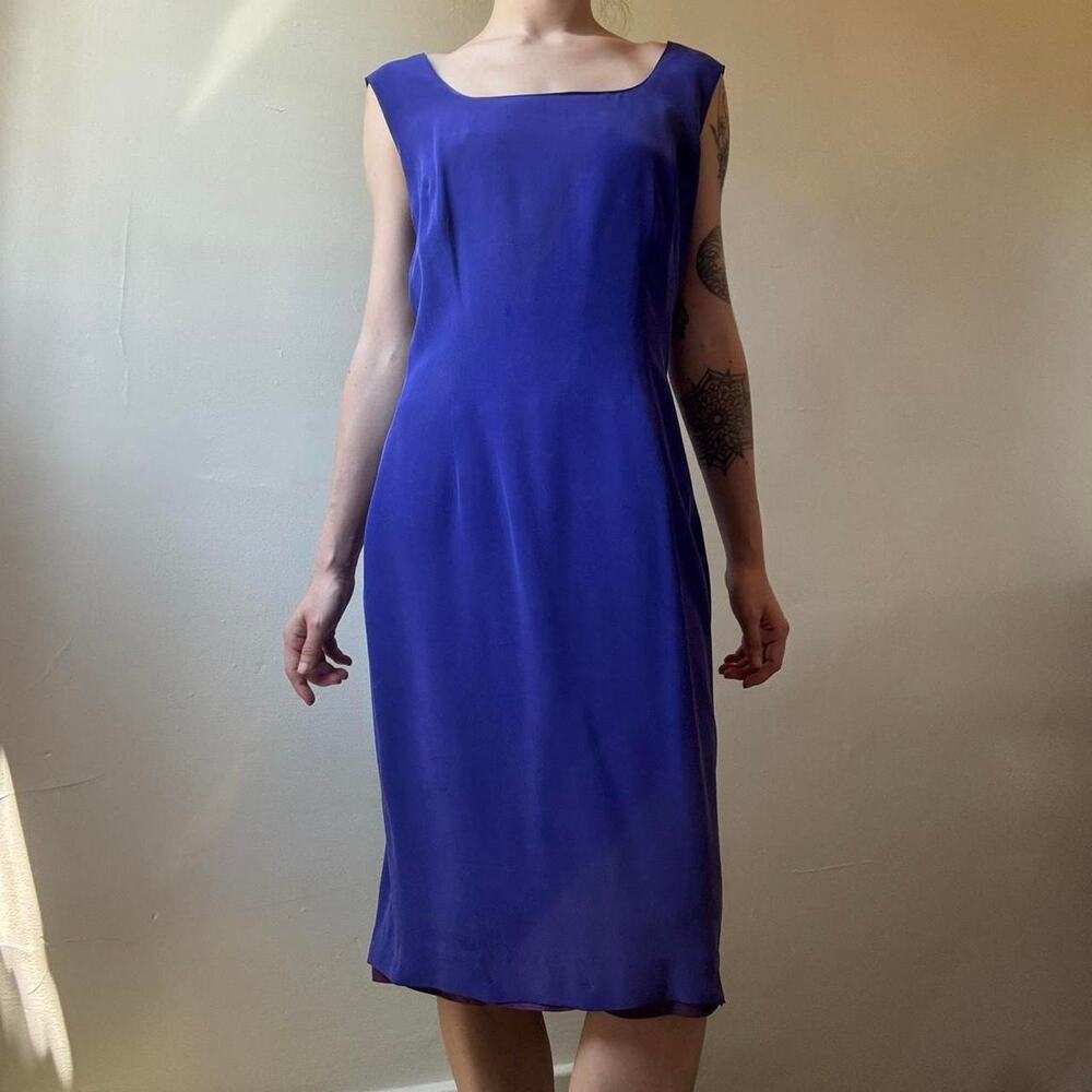 Vintage MariAnna Purpley Blue Silk Dress Women's 10 90s European Summer Vacation